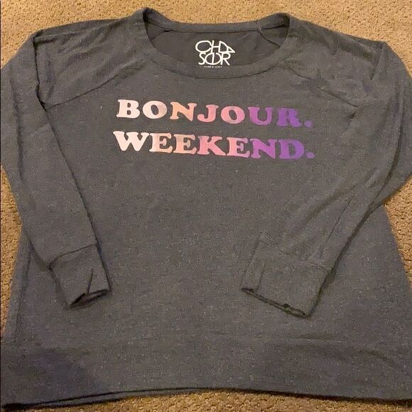 Chaser Tops - Chaser Dark Grey ‘Bonjour Weekend’ Sweatshirt